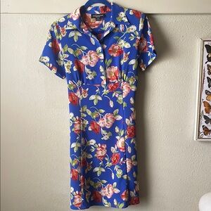 Vintage Impressions Workshop blue floral printed short sleeve button front dress